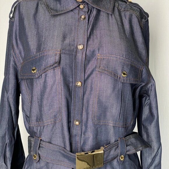 NEW MARCIANO Carla Safari Denim Midi Dress Blue Size L / US 8 | Button Front - Picture 7 of 8